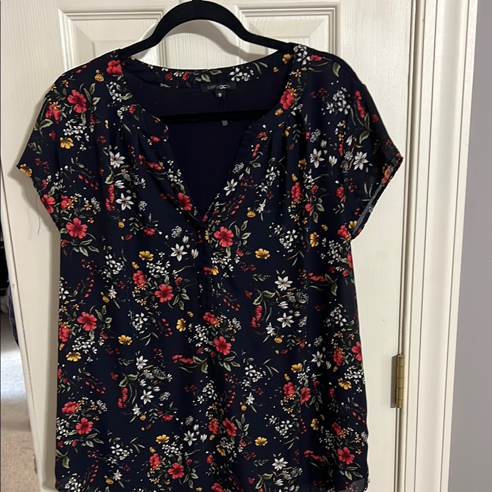 Floral Women's Top - Navy and Red